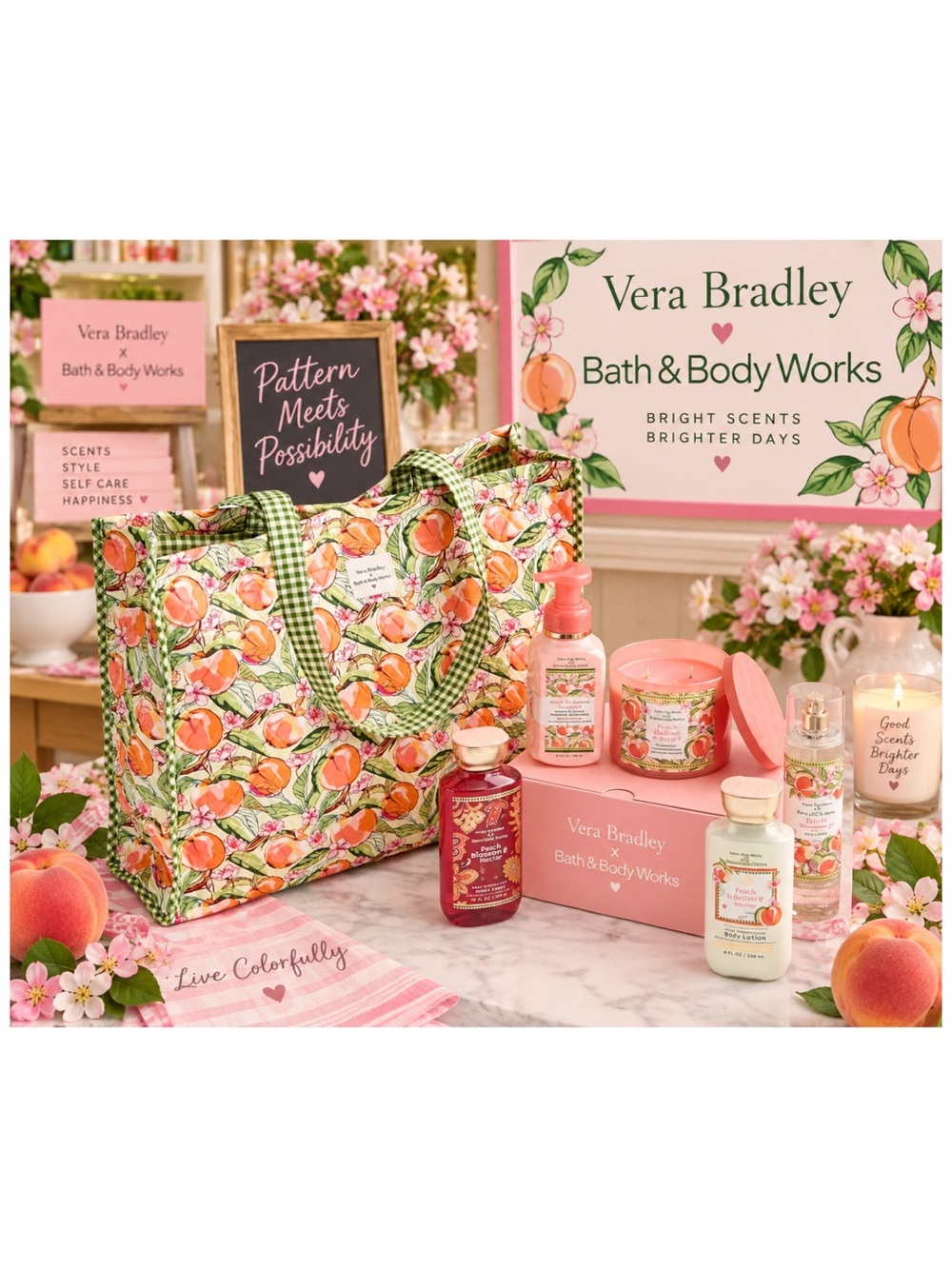 Vera Bradley X Bath & Body Works Peach Blossom and Nectar Tote Bag Gift Set.